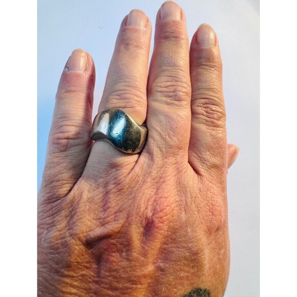 Estate Modernist Sterling Silver 925 Wave Dome Ring, Size 7.5, 6.9 Grams, Thaila - Picture 5 of 9